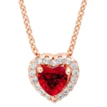 Ženska ogrlica od srebra, privjesak u obliku srca, rose gold, crveni kamen, 50 cm