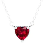 Ženska ogrlica od srebra, privjesak u obliku srca, sa crvenim punim kamenom