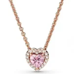 Ženska ogrlica od srebra, privjesak u obliku srca, rose gold, roze kamen, 50 cm