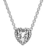 Ženska ogrlica od srebra, privjesak u obliku srca, roze kamen, 50 cm