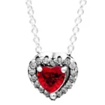 Srebrena ženska ogrlica u obliku srca, crveni kamen