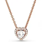 Ženska ogrlica od srebra, privjesak u obliku srca, rosegold bijeli kamen, 50 cm