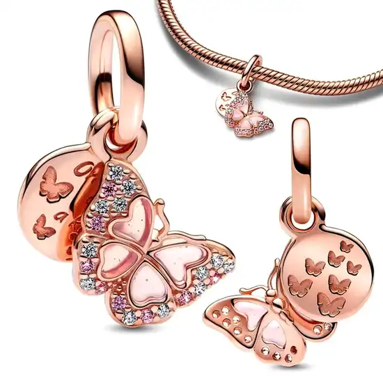 1-5-10-46-opt Privjesak za narukvicu, rose gold viseći u obliku leptira i rozih detalja unutra - Image 1