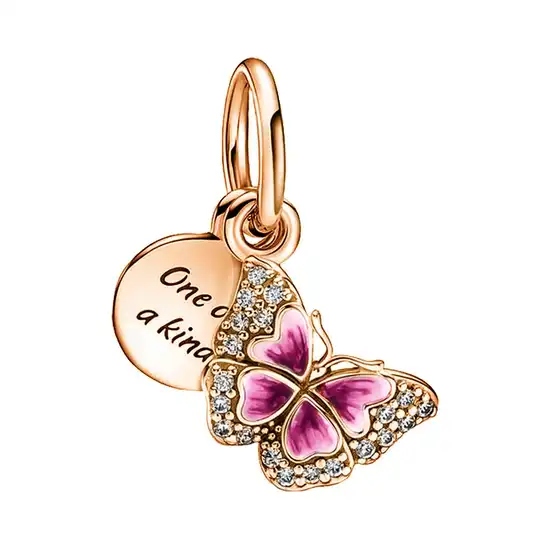 1-5-10-47-opt Privjesak za narukvicu, rose gold viseći u obliku leptira i rozih detalja unutra - Image 1